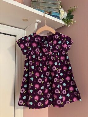 Nevada / Baby Girls Purple  / Corduroy Floral & Heart Print Dress
